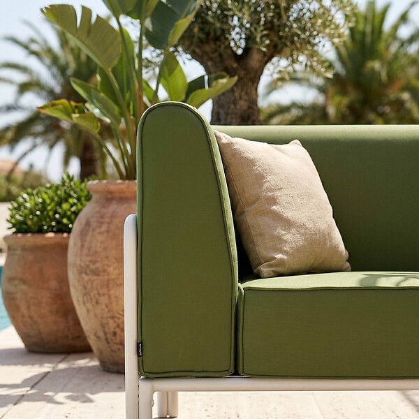 OVIALA - Fauteuil d'angle pour salon de jardin modulable tissu vert kaki - Patio - large
