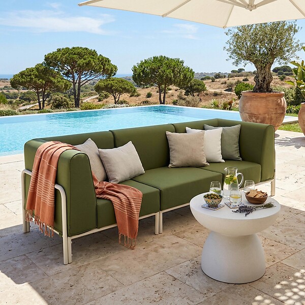 OVIALA - Salon de jardin bas modulable uni 3 places vert kaki - Patio - large