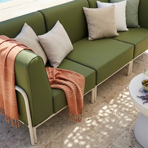OVIALA - Salon de jardin bas modulable uni 3 places vert kaki - Patio - large
