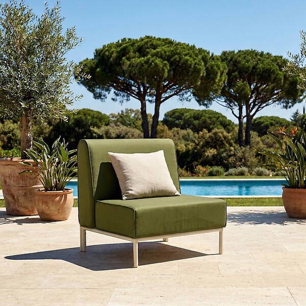 OVIALA - Salon de jardin bas modulable uni 3 places vert kaki - Patio - large