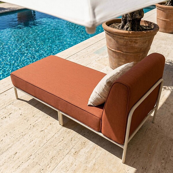 OVIALA - Méridienne pour salon de jardin modulable en tissu terracotta - Patio - large