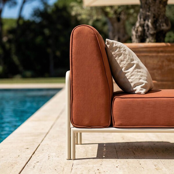 OVIALA - Méridienne pour salon de jardin modulable en tissu terracotta - Patio - large