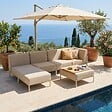 OVIALA - Salon de jardin bas modulable uni 5 places beige - Patio - vignette