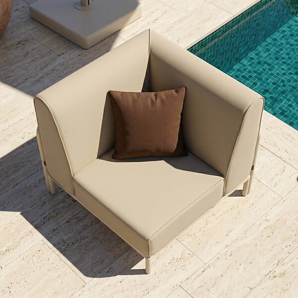 OVIALA - Fauteuil d'angle pour salon de jardin modulable tissu beige - Patio - large