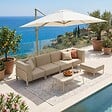OVIALA - Salon de jardin bas modulable uni 5 places beige - Patio - vignette