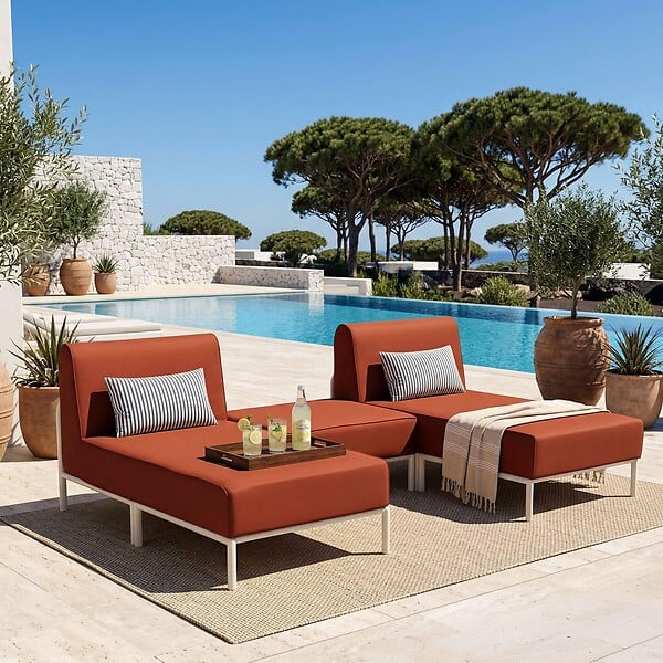 OVIALA - Salon de jardin bas modulable uni 3 places terracotta - Patio - large