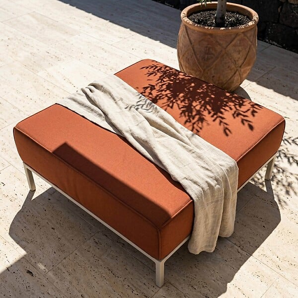 OVIALA - Pouf pour salon de jardin modulable en tissu terracotta - Patio - large