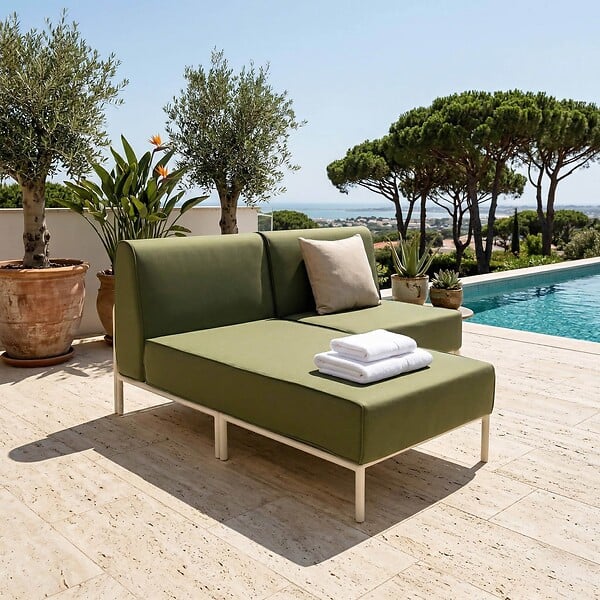 OVIALA - Salon de jardin bas modulable uni 2 places vert kaki - Patio - large
