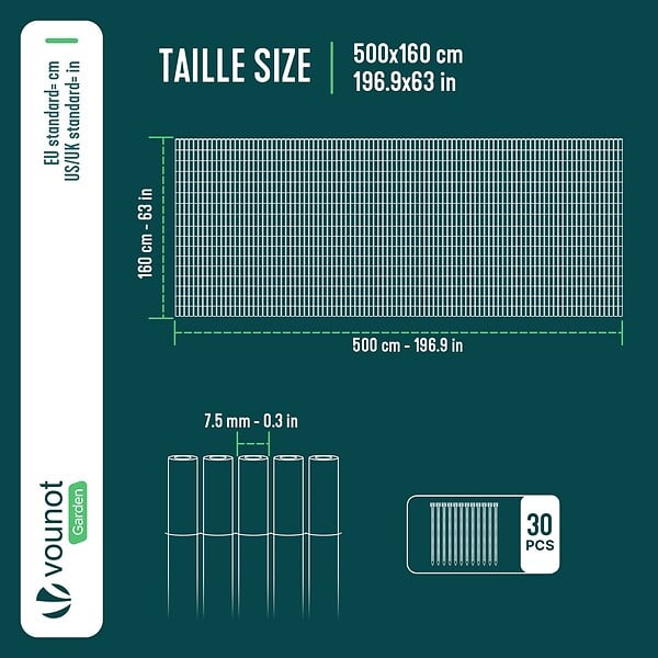 VOUNOT - Clôture en canisse PVC 160x500cm Anthracite - large