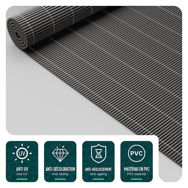 VOUNOT - Clôture en canisse PVC 160x500cm Anthracite - large