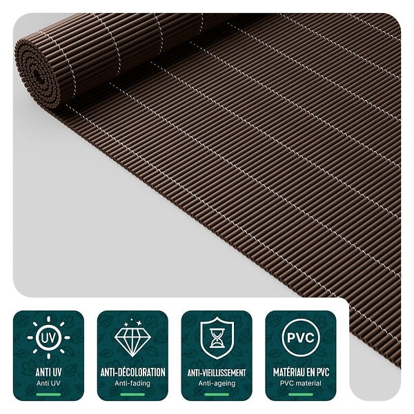 VOUNOT - Clôture en canisse PVC 160x500cm imitation osier marron - large