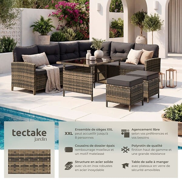TECTAKE - Canapé de jardin BARLETTA modulable marron naturel - large