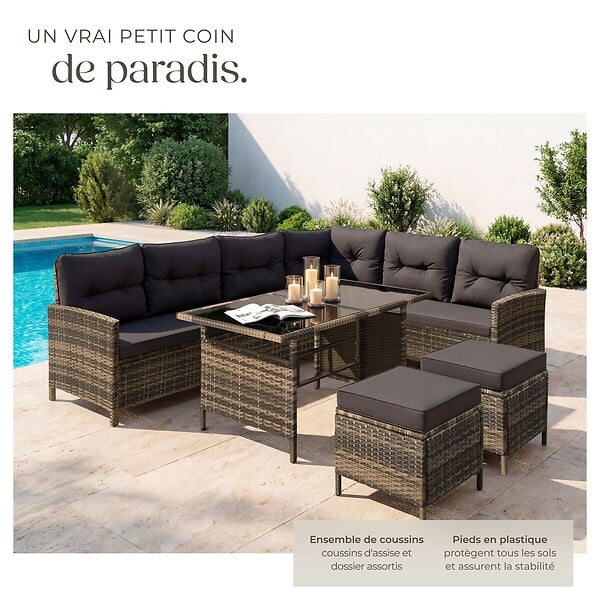 TECTAKE - Canapé de jardin BARLETTA modulable marron naturel - large