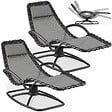 TECTAKE - Chaise longue jardin ergonomique fonction balancement gris en textilène respirant coussin tête amovible accoudoirs rembourrés 120kg - vignette