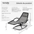 TECTAKE - Chaise longue jardin ergonomique fonction balancement gris en textilène respirant coussin tête amovible accoudoirs rembourrés 120kg - vignette