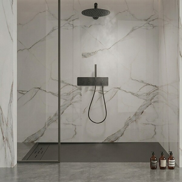 ESSEBAGNO - Molette colonne de douche encastrée mécanique noire mat - large