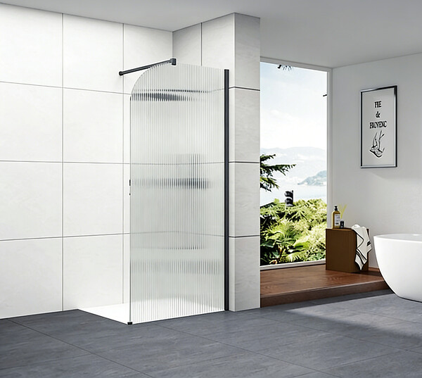 OTITEC - Paroi de douche italienne flûtée - 110 x 195 cm - Noir - Droite - LUCIA - large