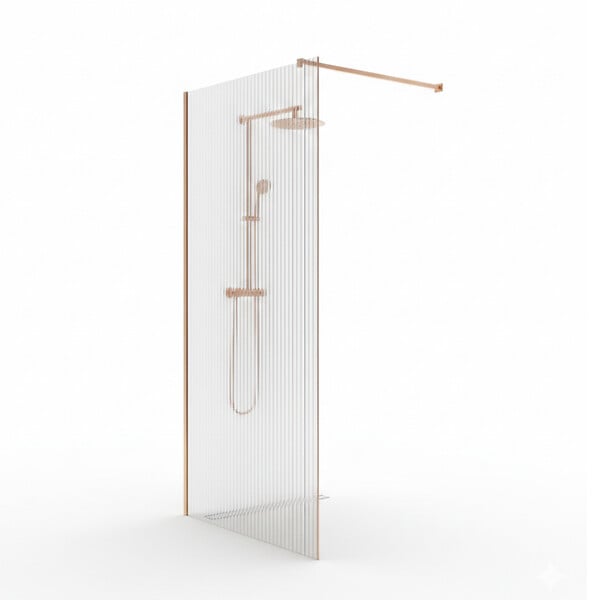OTITEC - Paroi de douche italienne flûtée - 100 x 195 cm - Cuivre brossé - LINEA - large