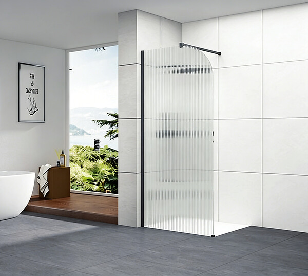 OTITEC - Paroi de douche italienne flûtée - 110 x 195 cm - Noir - Gauche - LUCIA - large