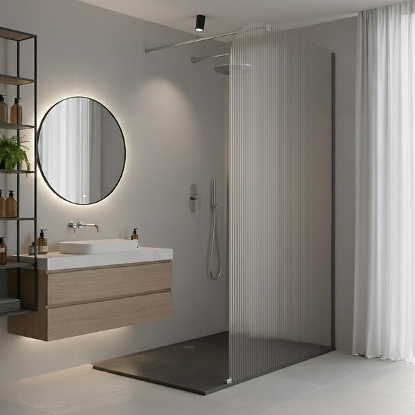 OTITEC - Paroi de douche italienne flûtée - 100 x 195 cm - Noir - Droite - LUCIA - large