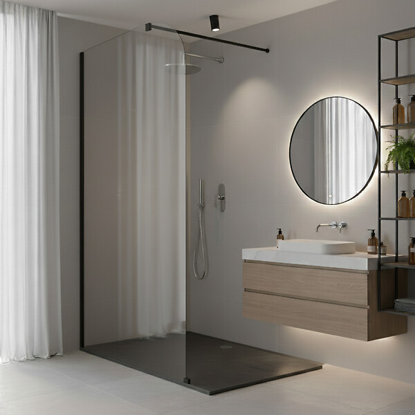 OTITEC - Paroi de douche italienne Clear - 120 x 195 cm - Noir - GAUCHE - LUCIA - large