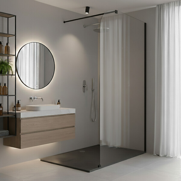 OTITEC - Paroi de douche italienne Clear - 100 x 195 cm - Noir - Droite - LUCIA - large