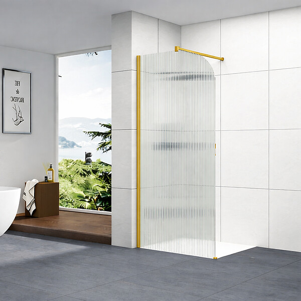 OTITEC - Paroi de douche italienne flûtée - 110 x 195 cm - Or brossé - Gauche - LUCIA - large