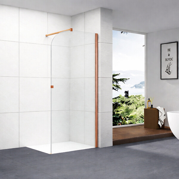 OTITEC - Paroi de douche italienne Clear - 120 x 195 cm - Cuivre brossé - Droite - LUCIA - large