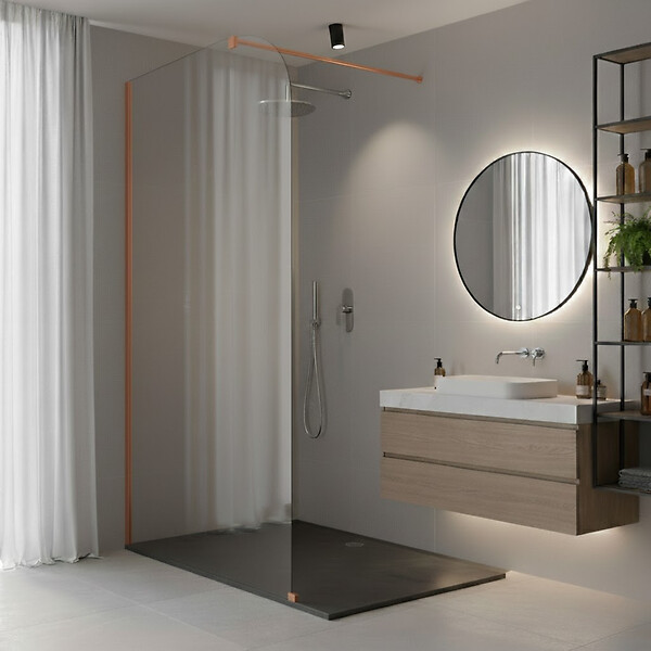 OTITEC - Paroi de douche italienne Clear - 100 x 195 cm - Cuivre brossé - GAUCHE - LUCIA - large