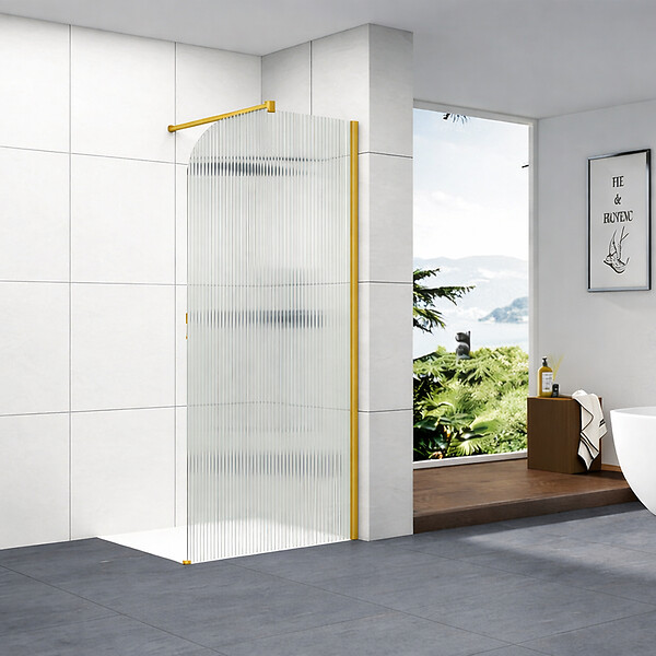 OTITEC - Paroi de douche italienne flûtée - 100 x 195 cm - Or brossé - Droite - LUCIA - large