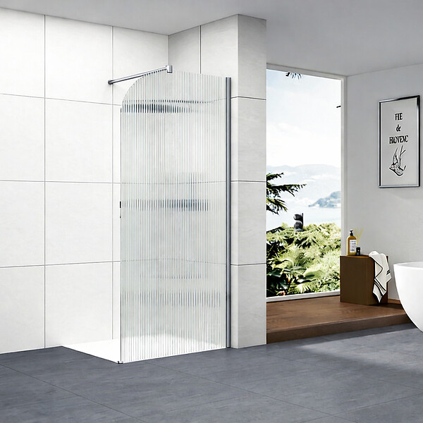OTITEC - Paroi de douche italienne flûtée - 110 x 195 cm - Chrome - Droite - LUCIA - large