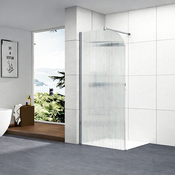 OTITEC - Paroi de douche italienne flûtée - 100 x 195 cm - Chrome - Gauche - LUCIA - large