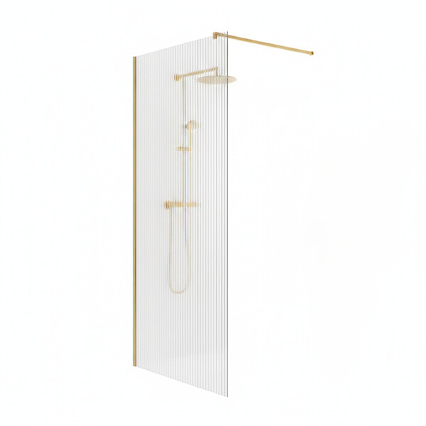 OTITEC - Paroi de douche italienne flûtée - 100 x 195 cm - Or brossé - LINEA - large