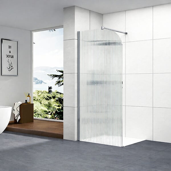 OTITEC - Paroi de douche italienne flûtée - 110 x 195 cm - Chrome - Gauche - LUCIA - large