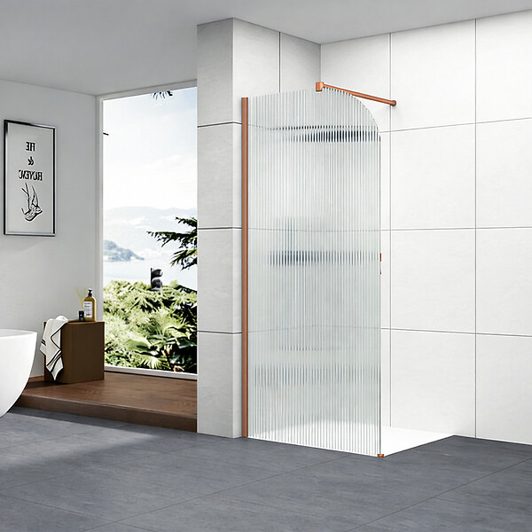 OTITEC - Paroi de douche italienne flûtée - 100 x 195 cm - Cuivre brossé - Gauche - LUCIA - large