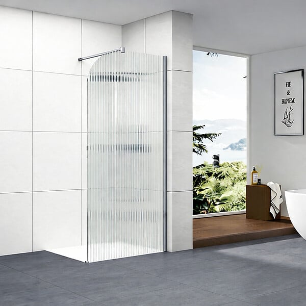 OTITEC - Paroi de douche italienne flûtée - 100 x 195 cm - Chrome - Droite - LUCIA - large