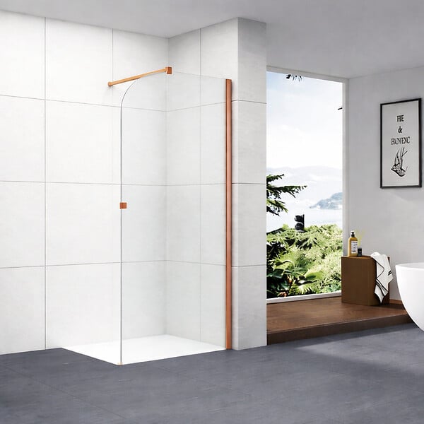 OTITEC - Paroi de douche italienne Clear - 100 x 195 cm - Cuivre brossé - Droite - LUCIA - large