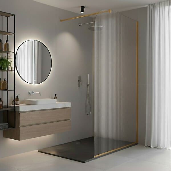 OTITEC - Paroi de douche italienne Clear - 100 x 195 cm - Or brossé - Droite - LUCIA - large