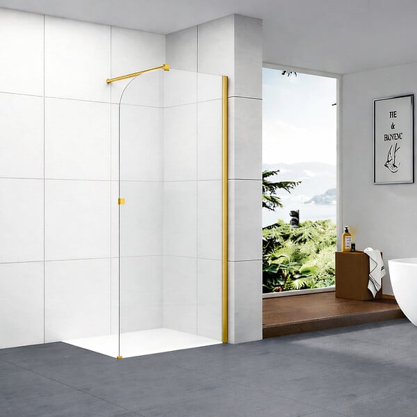 OTITEC - Paroi de douche italienne Clear - 100 x 195 cm - Or brossé - Droite - LUCIA - large