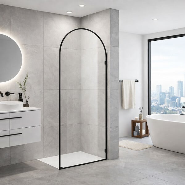 OTITEC - Paroi de douche italienne cintrée - 100 x 195 cm - Clear - Noir - ARCO - large