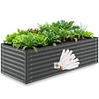 TECTAKE - Bac à fleurs surélevé stable en acier galvanisé gris anthracite bords arrondis 200 x 80 x 62 cm 970 l gants compris - vignette