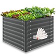 TECTAKE - Bac potager surélevé en acier galvanisé 80x80x62cm 380L gris fond ouvert hauteur ergonomique herbes légumes fleurs gants jardinage inclus - vignette