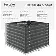 TECTAKE - Bac potager surélevé en acier galvanisé 80x80x62cm 380L gris fond ouvert hauteur ergonomique herbes légumes fleurs gants jardinage inclus - vignette
