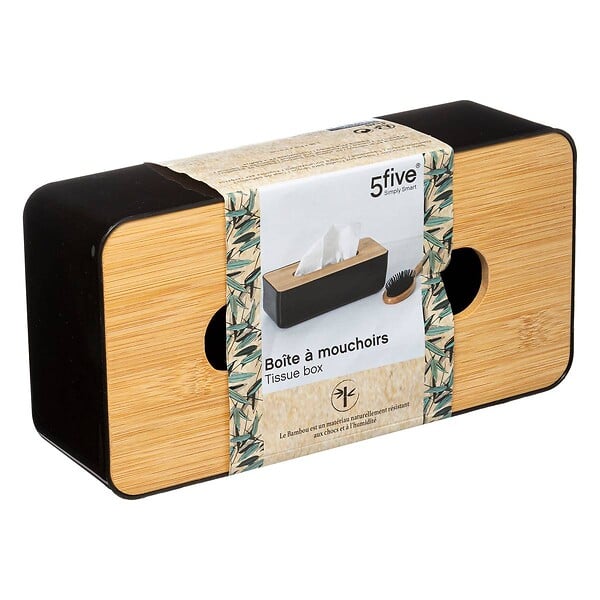 5 FIVE SIMPLY SMART - Boite à mouchoirs Noire avec couvercle en Bambou - large