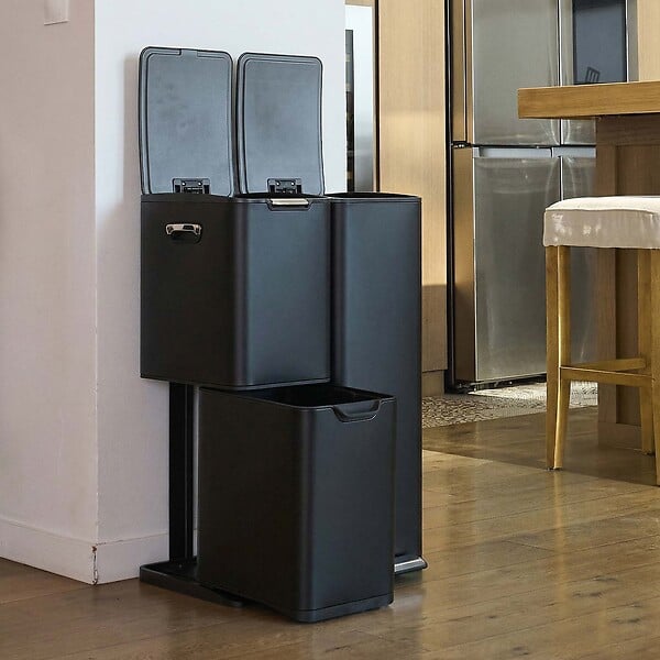 KITCHEN MOVE - Poubelle pédale tri sélectif HAJA noir 60L - large