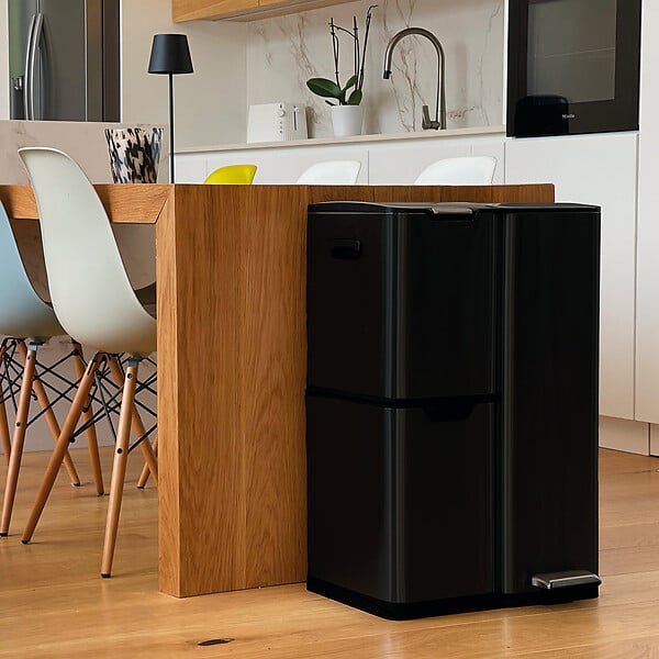 KITCHEN MOVE - Poubelle pédale tri sélectif HAJA noir 60L - large