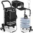 TECTAKE - Chariot de courses pliable 3 en 1 noir avec sac isotherme roues tout terrain caddie aluminium 56L diable panier roulettes 30kg polyester - vignette