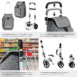 TECTAKE - Chariot de courses 3 en 1 pliable gris avec sac isotherme diable bandoulière caddie 56L aluminium réglable 30kg poussette provisions - vignette
