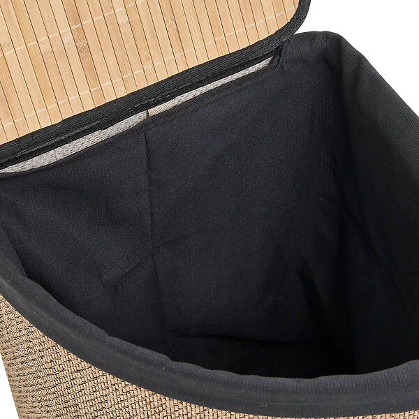 5 FIVE SIMPLY SMART - Panier à linge d'angle 48L en Bambou et tissu Noir H 50 cm - large