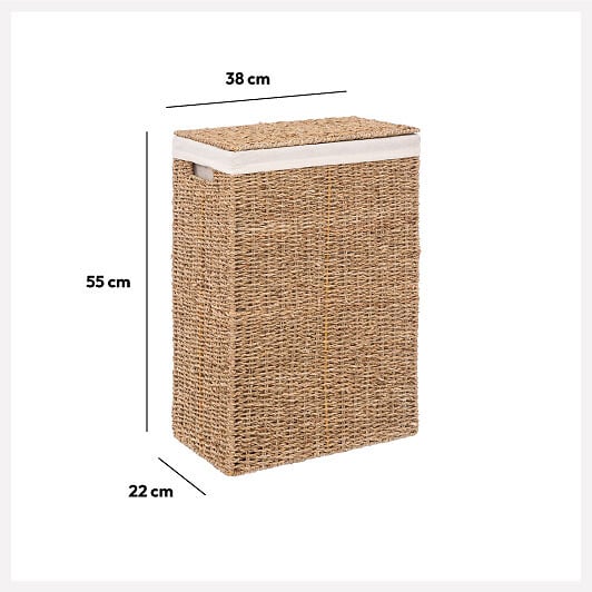 5 FIVE SIMPLY SMART - Panier à Linge 40L en Osier et housse en Coton Blanc L 38 x P 22 x H 55 cm - large